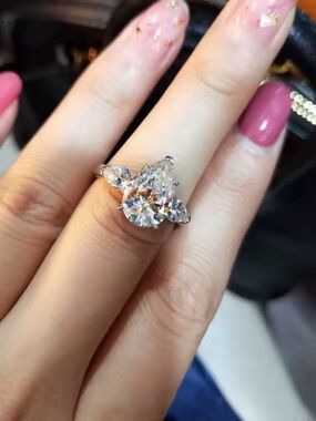 NEW Silver Pear-Cut Cubic Zirconia Three-Stone Ring